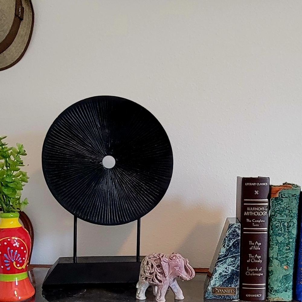 Large Wood Carved Oracle Disc Sculpture Art